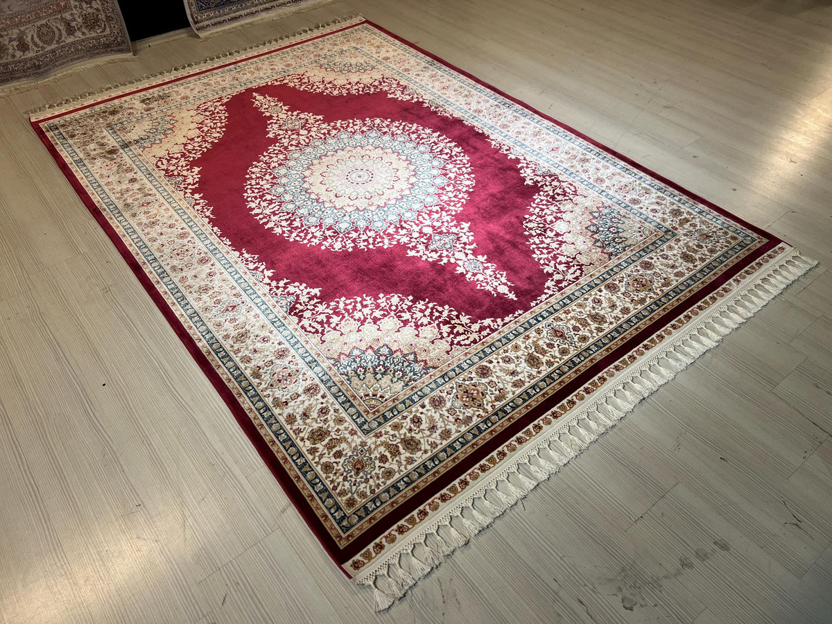 Red Modal Silk Rug 5x8, Oriental Medallion Design, Luxury Home Decor