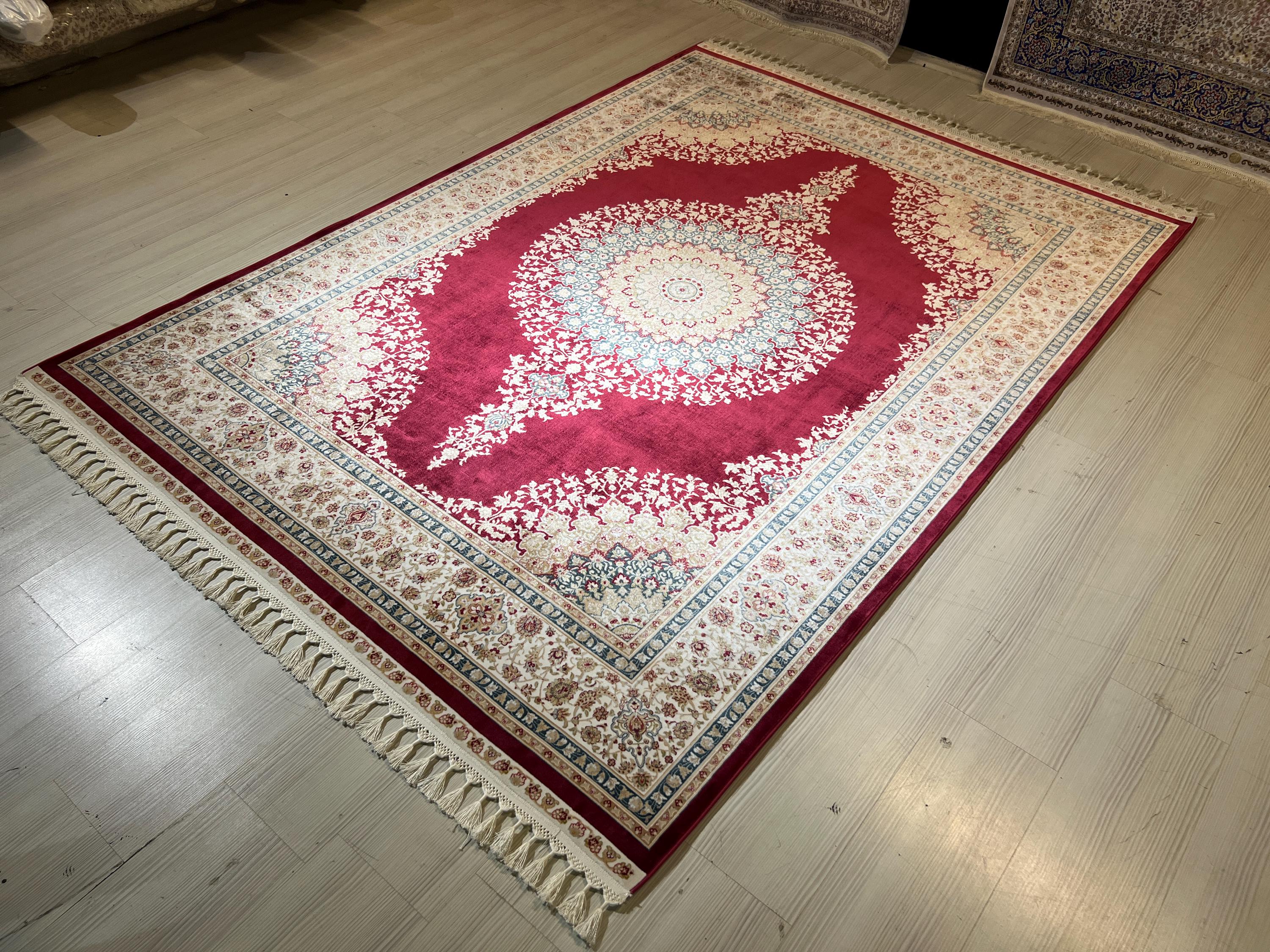 Red Modal Silk Rug 5x8, Oriental Medallion Design, Luxury Home Decor