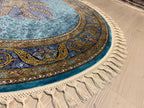 Blue & Gold Modal Silk Circle Rug, Vintage Style (4x4 ft)