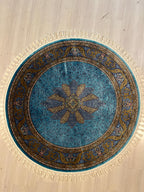 Blue & Gold Modal Silk Circle Rug, Vintage Style (4x4 ft)