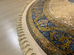 Gray Blue Modal Silk Circle Rug, Vintage Floral Medallion (5.24x5.24 ft)