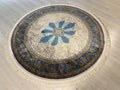 Gray Blue Modal Silk Circle Rug, Vintage Floral Medallion (5.24x5.24 ft)