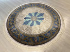 Gray Blue Modal Silk Circle Rug, Vintage Floral Medallion (5.24x5.24 ft)