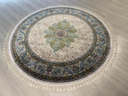 5x5 ft Round Floral Medallion Modal Silk Rug, Turkish Living Room Rug
