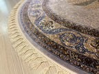 Green Floral Silk Round Rug, Vintage Style 5x5 ft