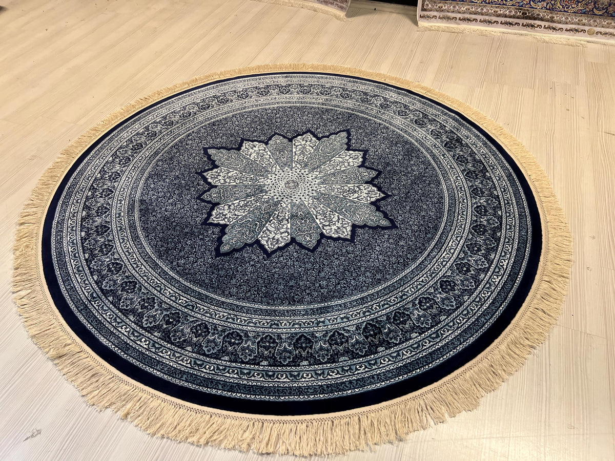 5x5 ft Black Gray Modal Silk Circle Rug, Vintage Style Round Area Rug Decor