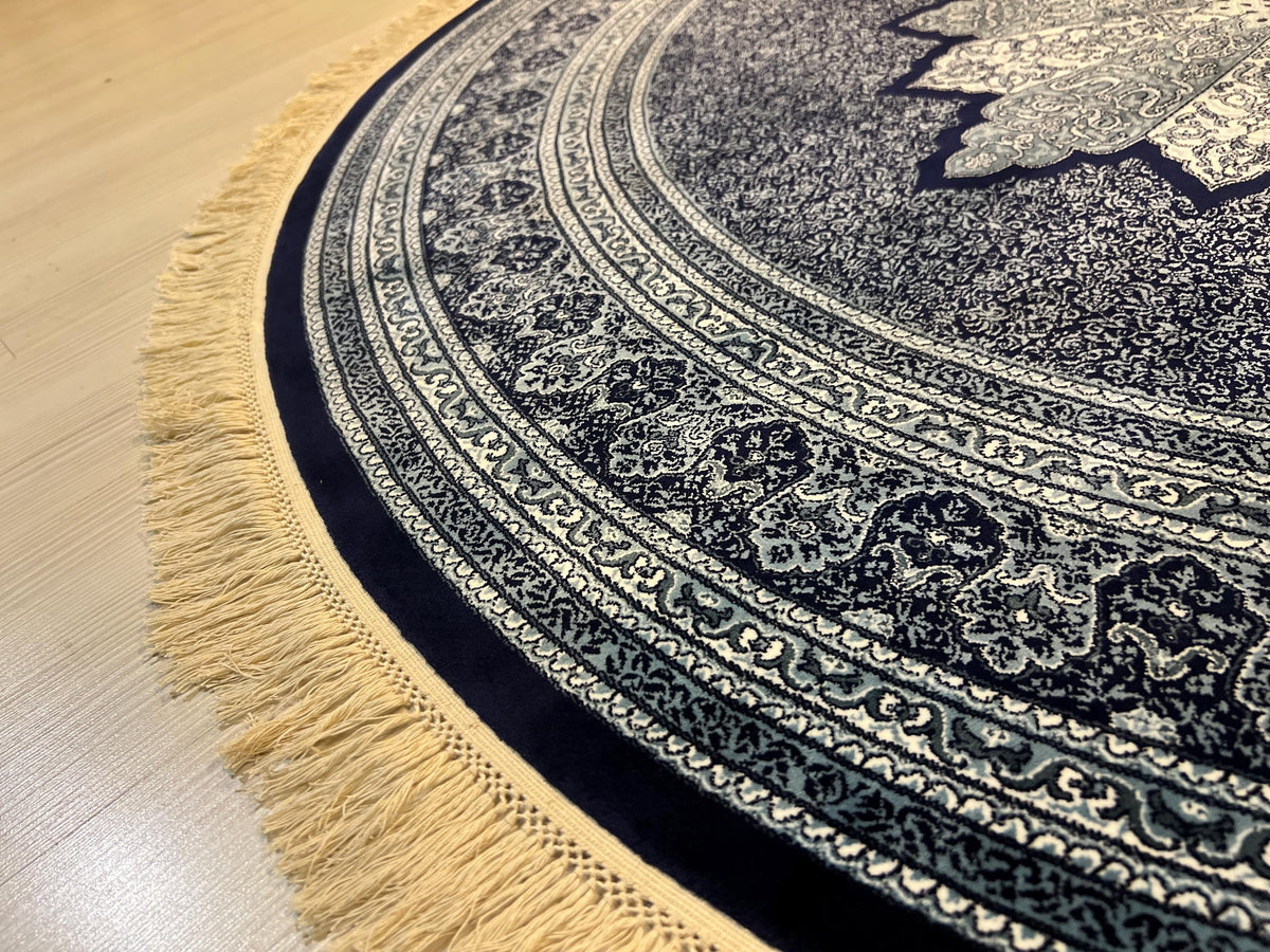 5x5 ft Black Gray Modal Silk Circle Rug, Vintage Style Round Area Rug Decor