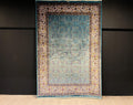 5x8 ft Turquoise Floral Field Modal Silk Rug, Turkish Living Room Rug