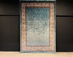 5x8 ft Turquoise Floral Field Modal Silk Rug, Turkish Living Room Rug