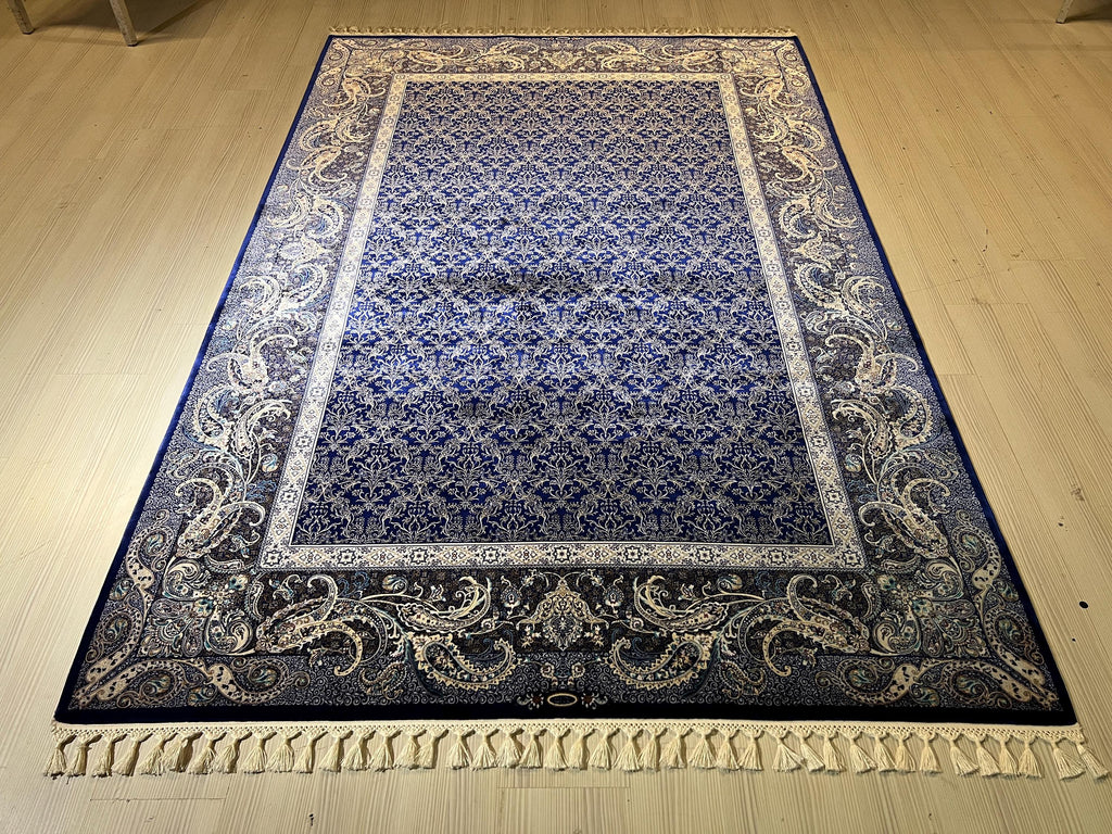 5x8 ft Blue Floral Modal Silk Rug, Elegant Living Room Rug