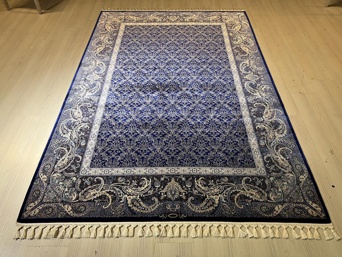 5x8 ft Blue Floral Modal Silk Rug, Elegant Living Room Rug