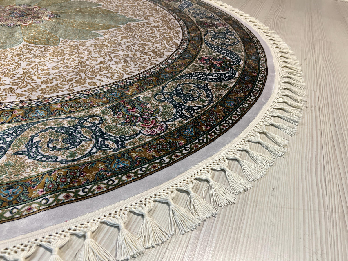 5x5 ft Round Floral Medallion Modal Silk Rug, Turkish Living Room Rug
