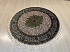 5x5 ft Round Floral Medallion Modal Silk Rug, Turkish Living Room Rug