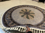Green Floral Silk Round Rug, Vintage Style 5x5 ft