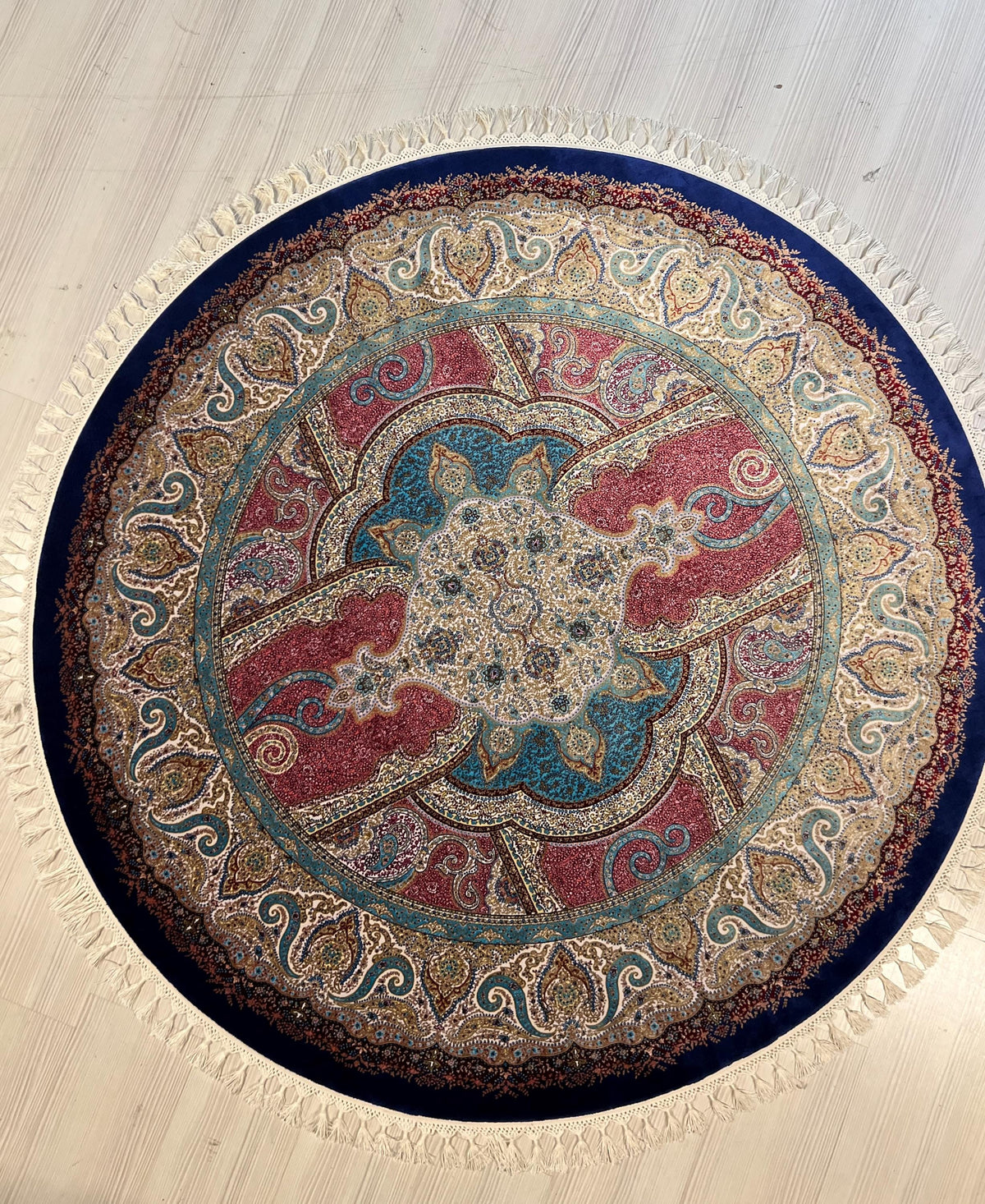 5x5 Pink Modal Silk Circle Rug, Turkish Round Area Rug for Home Decor