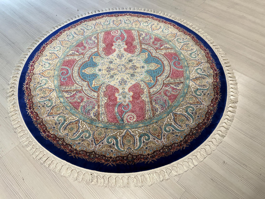 5x5 Pink Modal Silk Circle Rug, Turkish Round Area Rug for Home Decor