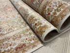 3x10 ft Ivory Bamboo Silk Runner, Floral Medallion Design, Turkish Hallway Decor