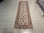 3x10 Beige Turkish Modal Silk Runner Rug, Rose Pattern Border Elegant Entryway Carpet