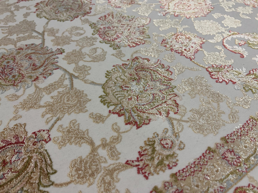 3x10 ft Ivory Modal Silk Runner Rug, Turkish Hallway Runner, Floral Luxury Carpet