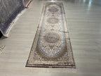 3x10 ft Ivory Classic Silk Runner Rug with Medallion for Hallways