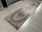 3x10 ft Ivory Classic Silk Runner Rug with Medallion for Hallways