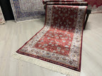 3x10 ft Modern Silk Runner Rug, Turkish Style Burgundy Floral Design Hallway Rug