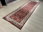 3x10 ft Modern Silk Runner Rug, Turkish Style Burgundy Floral Design Hallway Rug