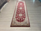 3x10 Red Bamboo Silk Runner Rug, Floral Medallion Hallway Rug