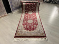 3x10 Red Bamboo Silk Runner Rug, Floral Medallion Hallway Rug
