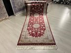 3x10 Red Bamboo Silk Runner Rug, Floral Medallion Hallway Rug