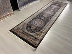 Navy Blue Modal Silk Rug, Turkish Runner, 3x10 ft