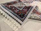 3x4 ft Ivory Red Runner Silk Rug, Floral and Bird Pattern, Turkish Style Hallway Rug