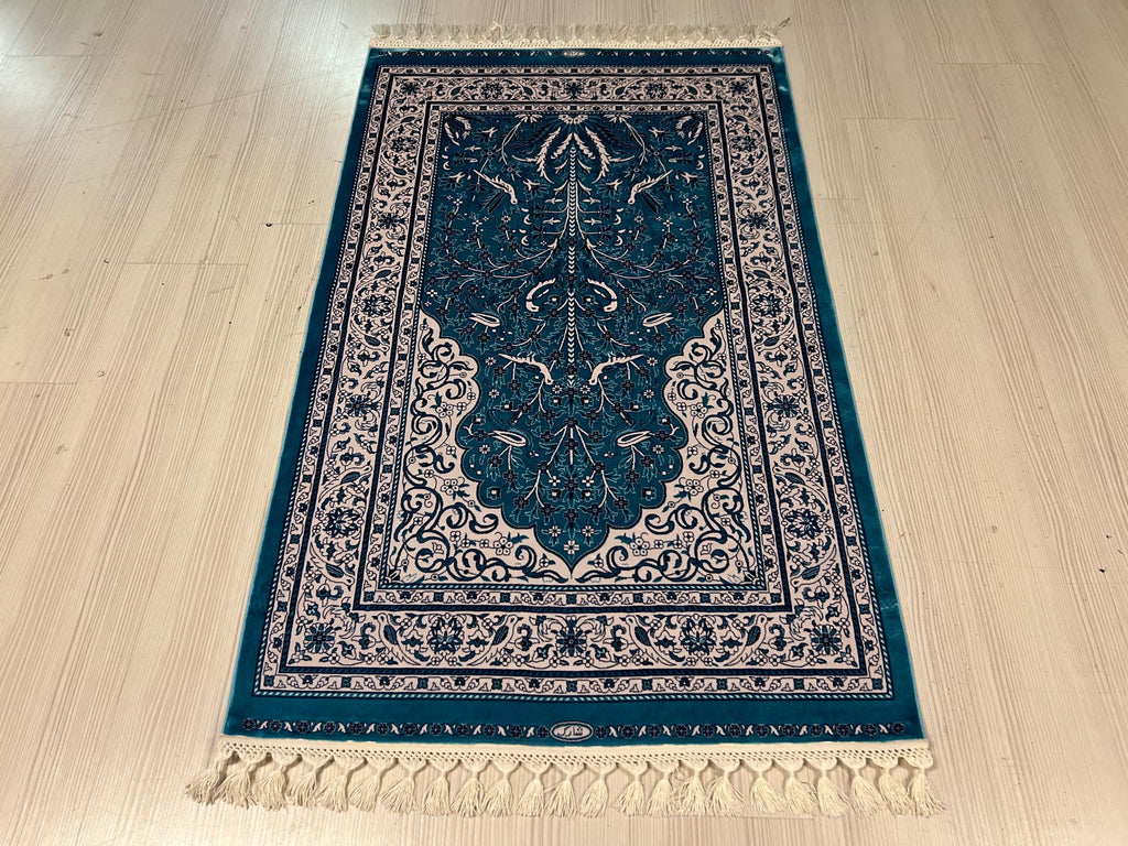 3x4 ft Blue Silk Runner Rug, Modern Floral And Brid Pattern, Traditional Hallway Rug