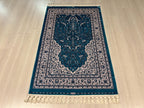 3x4 ft Blue Silk Runner Rug, Modern Floral And Brid Pattern, Traditional Hallway Rug