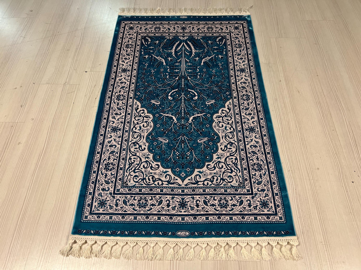 3x4 ft Blue Silk Runner Rug, Modern Floral And Brid Pattern, Traditional Hallway Rug
