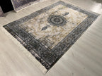 5x8 ft Modern Vintage Modal Silk Rug, Distressed Medallion Turkish Living Room Carpet