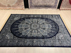 Navy Blue Silk Rug, Turkish Style Medallion Living Room Rug