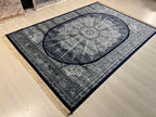 Navy Blue Silk Rug, Turkish Style Medallion Living Room Rug