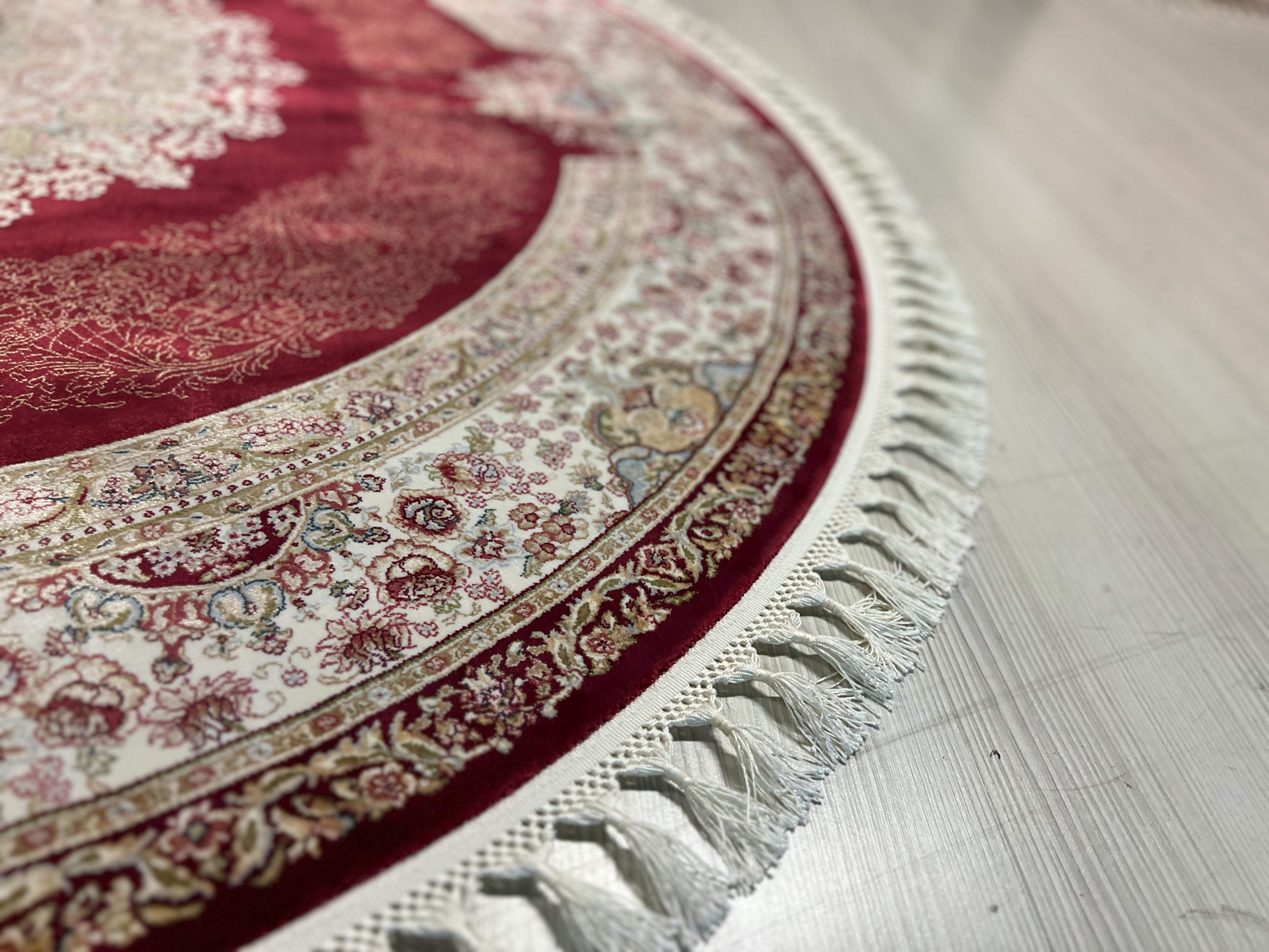Red Gold Modal Silk Circle Rug, Vintage Style (4x4 ft)