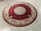 Red Gold Modal Silk Circle Rug, Vintage Style (4x4 ft)