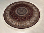 Red Modal Silk Circle Rug, Vintage Style, 5x5 ft