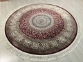 Red Modal Silk Circle Rug, Vintage Style, 5x5 ft