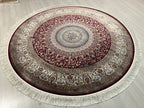 Red Modal Silk Circle Rug, Vintage Style, 5x5 ft