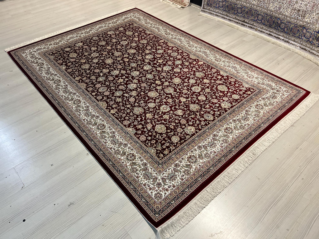 5x8 ft Red Floral Modal Silk Rug, Turkish Carpet, Luxury Living Room Area Rug