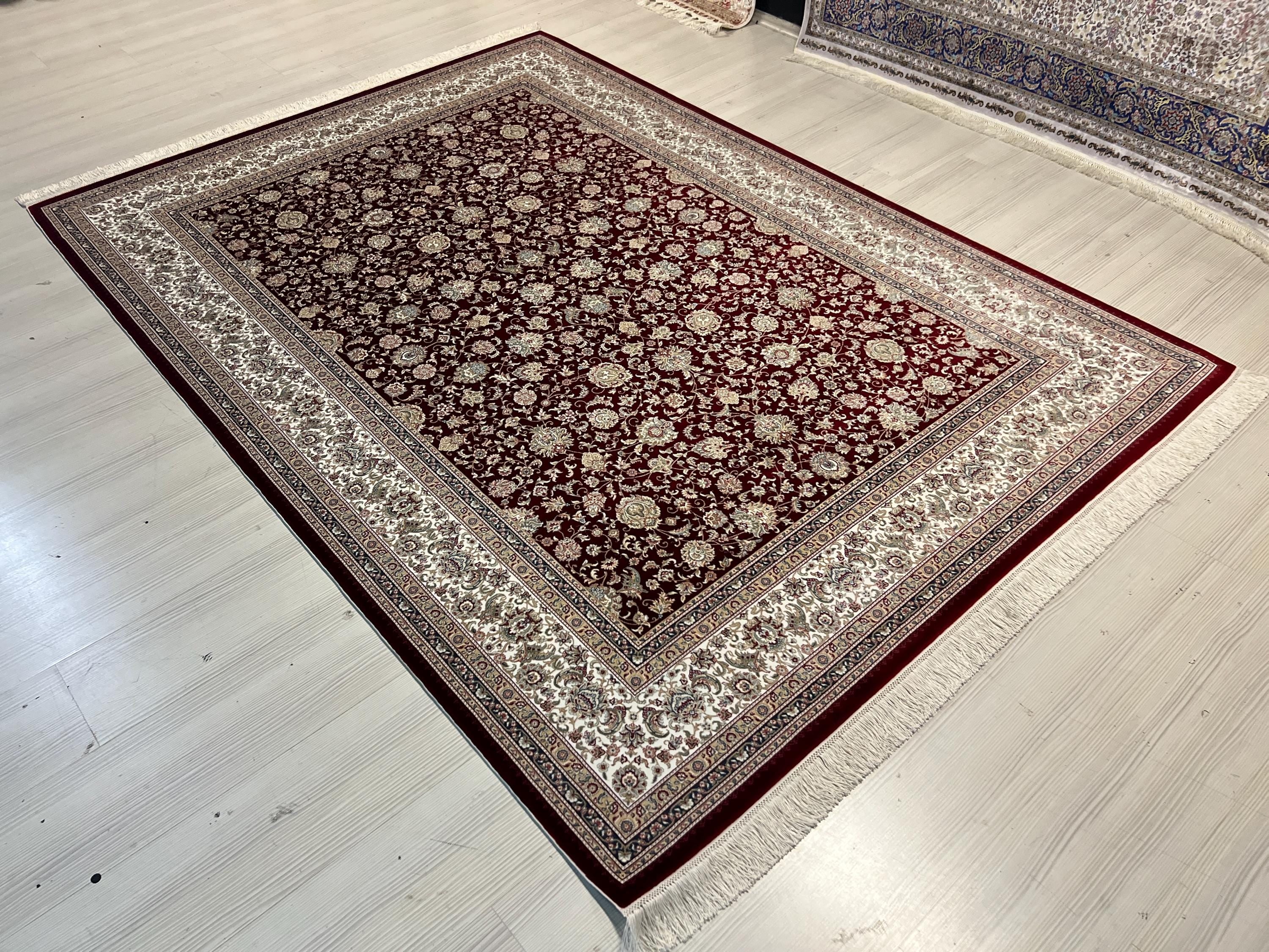 5x8 ft Red Floral Modal Silk Rug, Turkish Carpet, Luxury Living Room Area Rug