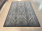 6x8 ft Gray Silk Area Rug, Geometric Paisley Design, Turkish Living Room Decor