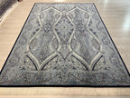 6x8 ft Gray Silk Area Rug, Geometric Paisley Design, Turkish Living Room Decor