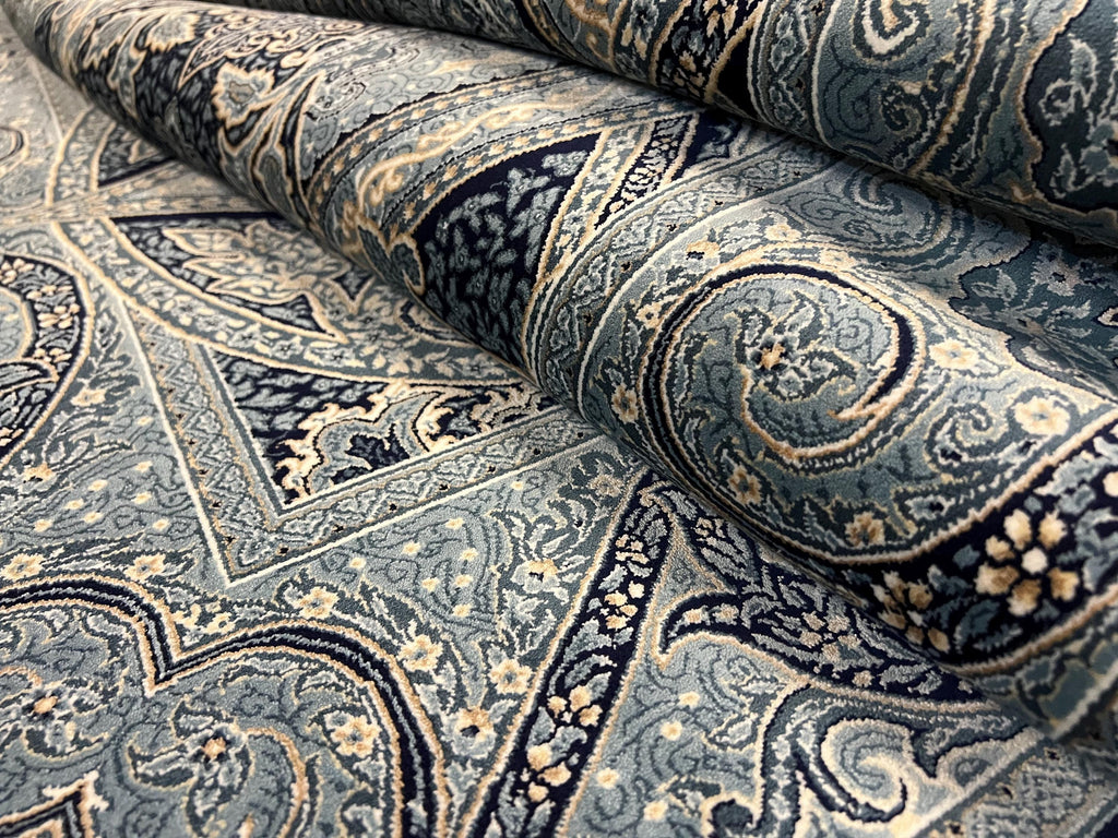 6x8 ft Gray Silk Area Rug, Geometric Paisley Design, Turkish Living Room Decor