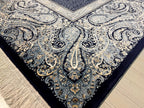 6x8 Navy Blue Modal Silk Rug, Paisley Border Area Rug, Turkish Living Room Decor