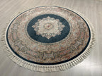 5x5 ft Blue Round Modal Silk Rug, Floral Medallion Area Rug